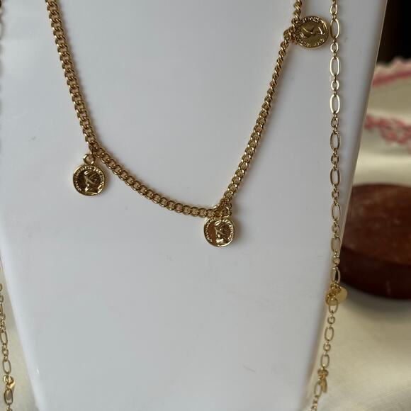 Ettika Revolve Delicate Gold Chain Coins Dangle NWT Classic Staple French Inspo - Picture 3 of 5